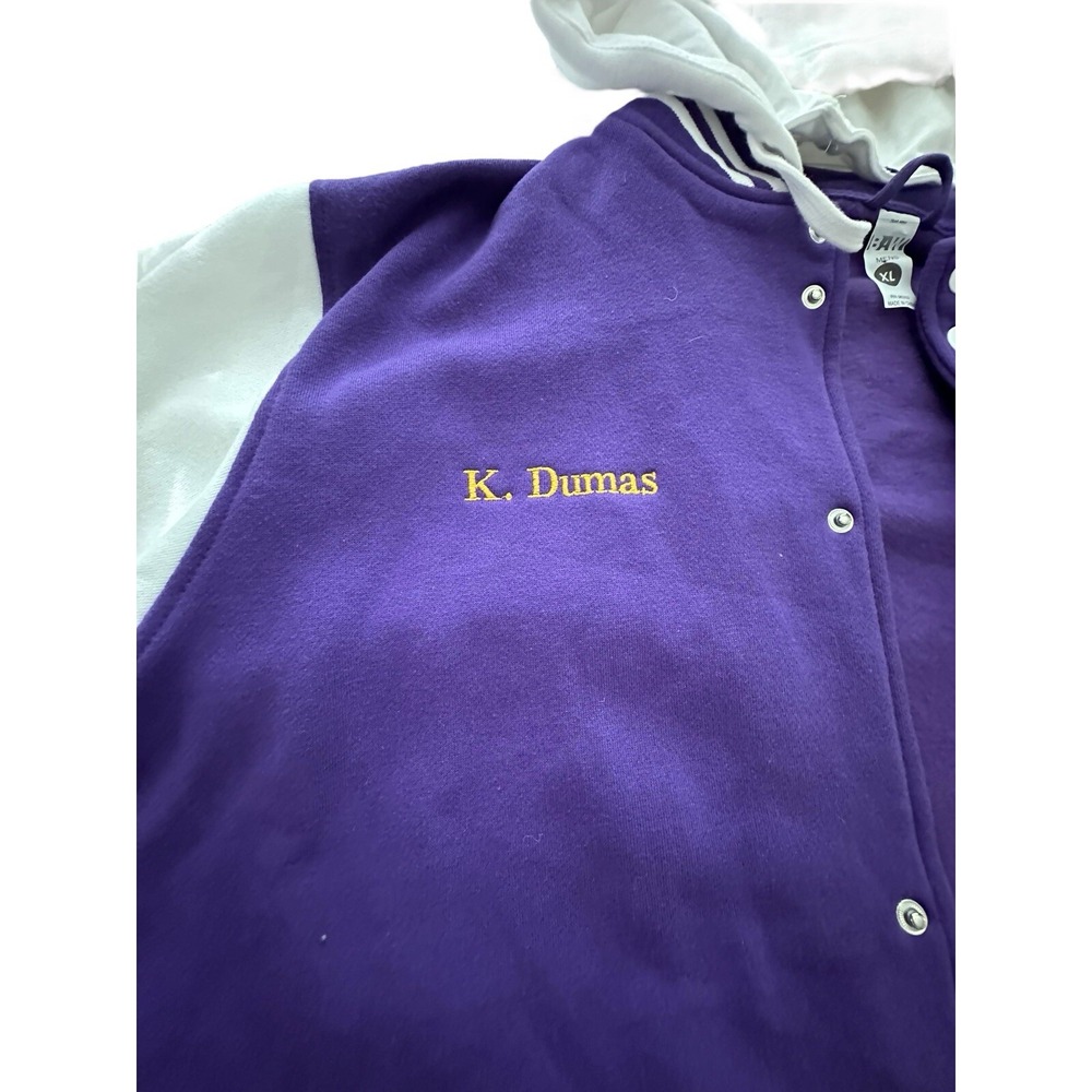 SA Hoodie Varsity Letterman Jacket XL Fleece Snap Bomber Purple Unisex #UV9-1 - Picture 7 of 12
